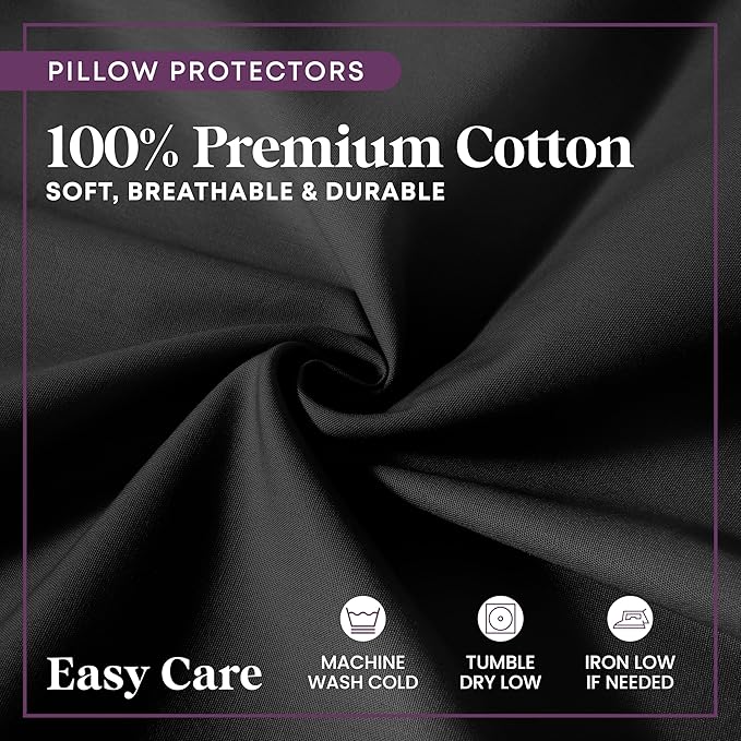 CirclesHome Pillow Protectors 4 Pack King Zippered - 100% Cotton Breathable Pillowcases - Protects Pillows from Dirt, Dust and Debris (King - Set of 4 - 20x36)