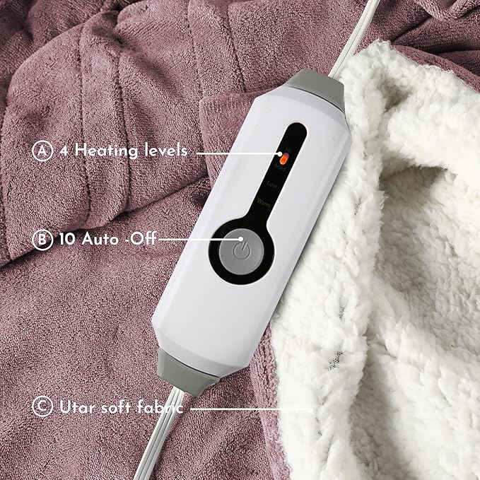 Electric Heated Blanket 90"x100" King Size Flannel Heated Blanket, Cozy & Warm for All Night, 4 Heat Settings & 10 Hours Auto Off, Machine Washable-Berry