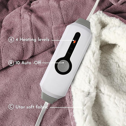 Electric Heated Blanket 84"x90" Queen Size Microplush Cover Blanket, 4 Heat Settings & 10 Hours Auto Off, Cozy & Warm for All Night, Machine Washable,Berry