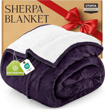 Utopia Bedding Sherpa Blanket King Size (Plum, 90x102 Inches) - Soft Plush Fleece Reversible Blanket for Bed, Sofa, Couch, Camping and Travel