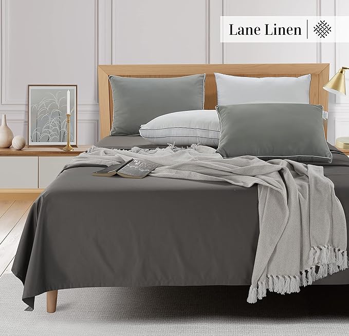 LANE LINEN Pillows Standard Size Set of 4 - Medium Soft Support Gusseted Hotel Quality Pillows for Sleeping, Oeko Tex Certified, Down Alternative Perfect for Back, Stomach or Side Sleepers - White