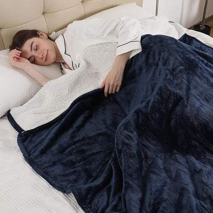 ESTINGO Heated Blanket Throw, Electric Blanket Flannel Sherpa with 4 Hours Auto Off & 5 Heating Levels, Washable Electric Heated Blanket with ETL Certified for Bedding, Ideal Gift, 50"x60", Navy Bule