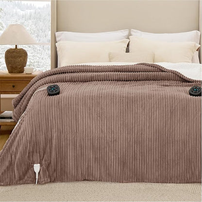 Bedsure GentleSoft Electric Blanket King Size - Soft Ribbed Flannel Heated Blanket with Dual Control, Heating with 10 Heat Settings & 10 Time Settings, 8 hrs Timer Auto Shut Off (90x100 inches, Brown)