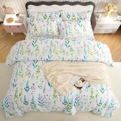 SDY 7PCS Floral Comforter Set Queen Size,Cute Flowers Printed Bedding Comforter Sets for Toddler,Girls Boys and Kids, with Comforter, Flat Sheet, Fitted Sheet and Pillowcases & Shams
