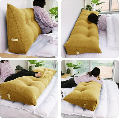 Wedge Headboard Pillow Dorm Room Reading Pillow Back Support for Sitting Up in Bed Bolster Lumbar Cushion Body Positioning Bedrest Cotton Linen 54in Yellow Full