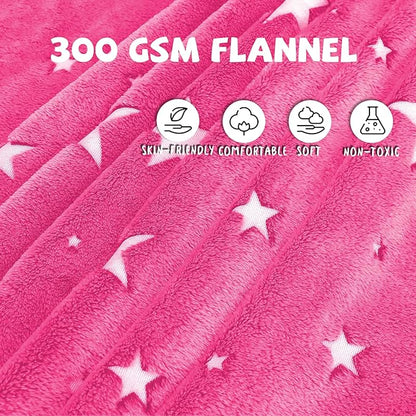 Glow in The Dark Blanket for Kids Unique Birthday Gifts for Girls Boys Teens Soft Cozy Warm Fuzzy Cute Throw Blanket All Seasons Pink Glowing Stars Blankets for Couch Sofa Bed 50"×60"