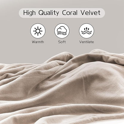 Electric Heated Blanket 72"x84" Full Size, Soft Coral Fleece with 4 Heating Levels and 10 Hours Auto-Off, Machine Washable, Cozy Plush Fabric for Home, Light Brown