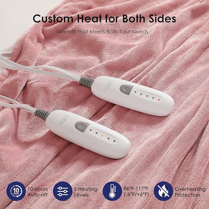 Electric Blanket King Size Heated Blanket 100''X90'' - Fleece Heating Blankets Washable with 5 Heating Level & 10 Hour Auto Off Dual Control Heated Blankets for Winter, Great Gift Ideas(Dusty Pink)