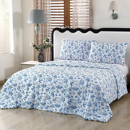 SDIII Blue Ocean Comforter Set Queen 3 Pieces, Silky Breathable Microfiber and Spandex, Ocean Themed Bedding Set Queen for Boys Girls Kids and Teens