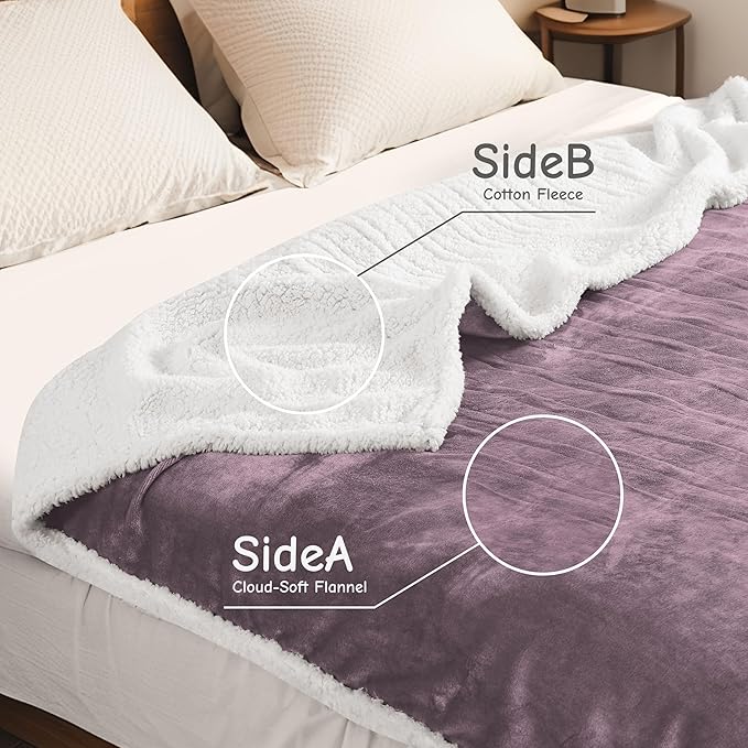 Electric Heated Blanket Queen Size 84"x90", Soft Flannel with Dual Controllers & Overheat Protection, 6 Adjustable Heat Settings & 10-Hour Auto-Off Timer, Fast Heating for Winter Comfort, Purple