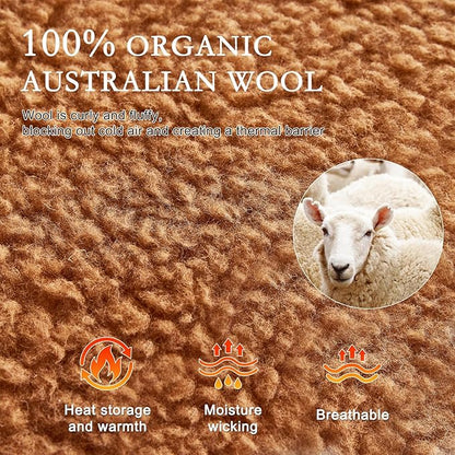 YOUR MOON Wool Fleece Mattress Pad Queen – Organic Australian Wool Plush Mattress Topper, 370GSM Velvet Breathable Bed Mattress Cover with 16" Deep Pocket, 60"x80", Brown
