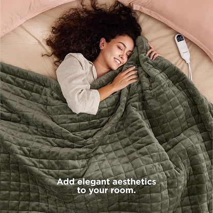 Bedsure Electric Blanket Twin - Quilted Heated Blanket Twin Size, Soft Flannel Thick Heating Blanket with 10 Time Settings & 6 Heat Settings, Warm Gifts for Women Men (62x84 inches, Olive Green)