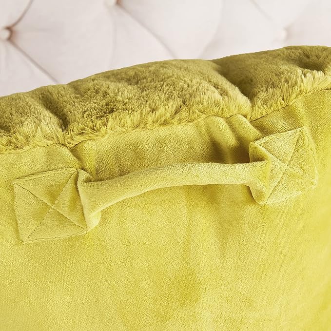 Home Soft Things Fox Faux Fur Bedrest Reading Pillow with Handle and Side Pocket, Backrest Armrest Pillow Back Support for Sitting up in Bed, 20" x 18" x 17", Lemon Curry