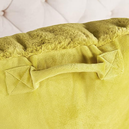 Home Soft Things Fox Faux Fur Bedrest Reading Pillow with Handle and Side Pocket, Backrest Armrest Pillow Back Support for Sitting up in Bed, 20" x 18" x 17", Lemon Curry