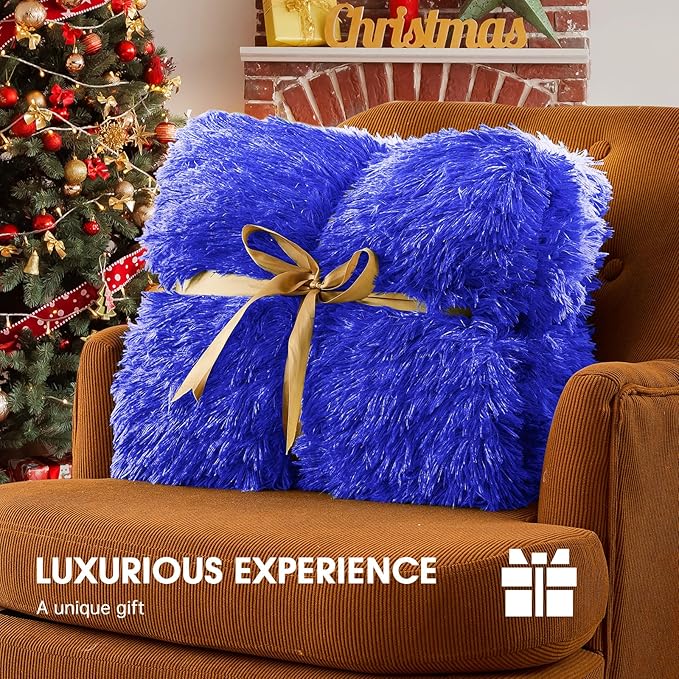 Heated Electric Blanket Queen–Faux Fur with Soft Thick SherpaWarm Winter Birthday Gifts for Women Grandma,Dual Control,10 Heat Settings,5 Time Settings, 84x90, Glacier Blue