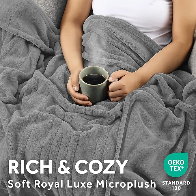 Sunbeam Electric Royal Luxe Microplush Heated Blanket, 12 Heat Settings, 12-Hour Auto Shut-Off, Fast Heating, Warm & Cozy, Machine Washable, Dove Gray Color, Twin (84" x 62")