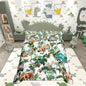 Colorful Dino Bedding Set King Size for Teens,Dinosaur Cartoon Wild Animal Painting Comforter Cover with 2 Pillowcases,Green Leaves Tropical Botanical White Duvet Cover Set Microfiber Quilt Cover