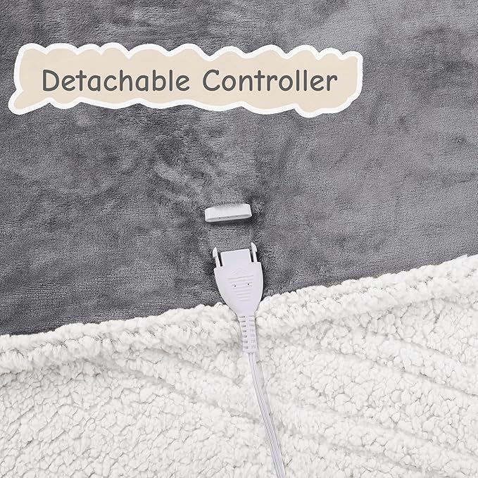 Electric Heated Blanket Queen Size 84"x90", Soft Flannel with Dual Controllers & Overheat Protection, 6 Adjustable Heat Settings & 10-Hour Auto-Off Timer, Fast Heating for Winter Comfort, Light Gray