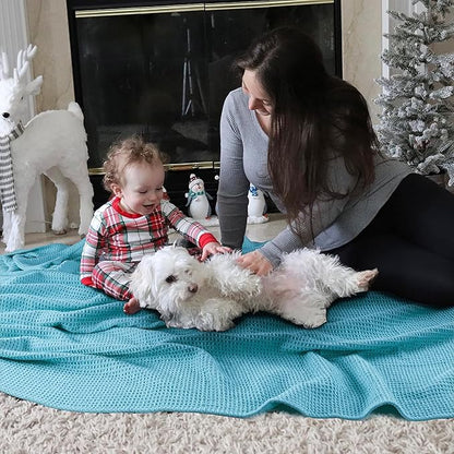 Tex Trend 100% Cotton Blankets King Size – Durable and Versatile Waffle Weave Blankets for Christmas & Year Round Coziness – Breathable & Lightweight - Blue (90”x108”)