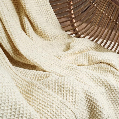 Tex Trend 100% Cotton Blanket – Soft and Breathable Twin XL Ivory Waffle Blanket – for Christmas & All Season Comfort – Suitable for Bed Layering, Sofa, Couch - Ivory (60”x90”)