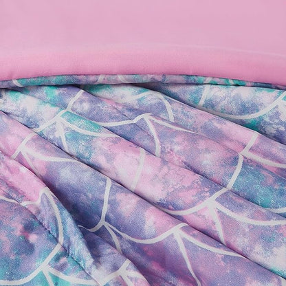 Full Size Comforter Set for Girls-4 Pieces Mermaid Glow in The Dark Full Bedding Sets for Kids, 1 Comforter, 2 Shams and 1 Decor Pillow