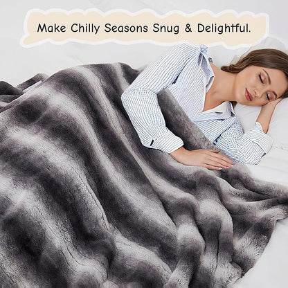 Soypipo Electric Heated Throw Blanket 50"x60", Grey White Striped Faux Fur Plush with 4 Heat Settings & 2/4/8/10H Auto Shut-Off, Overheat Protection, Machine Washable