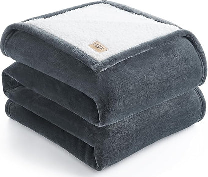 UGG Nita Full/Queen Blanket Fleece Fluffy Reversible Soft Fuzzy Bedding Cozy Plush Warm Oversized Blanket Machine Washable Bedroom Decor for Big Couch or Bed, 90-inch x 90-inch, Charcoal Grey