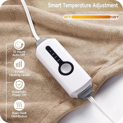 Electric Heated Blanket Full Size 72×84, Breathable & Luxurious Flannel,Soft Warm Gift with Over-Heat Protection, 4 Heating Levels & 10 H Auto Shut Off, Machine Washable, Light Brown