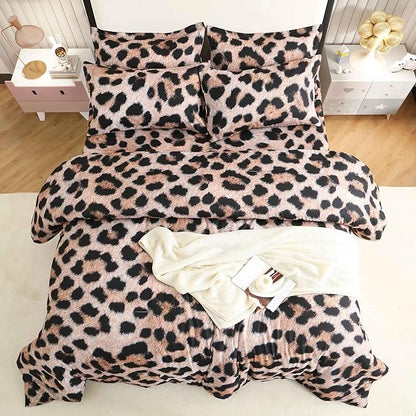 SDY 7PCS Leopard Bedding Set Queen,Animal Print Bedding for Kids, Toddler, Girls, Boys with Cheetah Comforter Set and Cheetah Sheets（no Velvet, just Velvet Look）