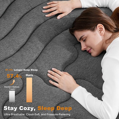 Dual Layer 4 Inch Bamboo Memory Foam Mattress Topper Twin XL Size, 2 Inch Thick Soft Quilted Pillow Top Cover Plus 2 Inch Charcoal Gel Memory Foam Mattress Pad for Back Pain Relief