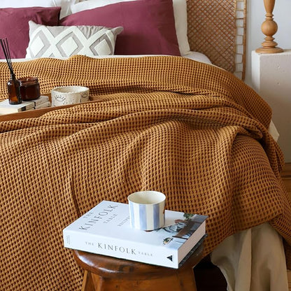Premium Waffle Blanket Queen XL Size Caramel - Luxury, Pure 100% Turkish Cotton, Light & Airy Waffle Weave All-Season Quilt - Decorative Bedspread (Caramel, Queen XL 95" x 102" Inch)