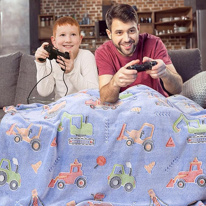 Glow in The Dark Blanket for Boys,Construction Truck Throw Blanket for Kids Truck Toys Gift for Boys Warm Kids Excavator Car Theme Decor Blanket for Couch Sofa Bedroom,50x60 Inches