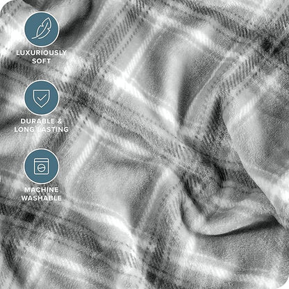 Bare Home Textured Fleece Blanket - Twin/Twin Extra Long - Ultra-Soft Lightweight for Bed, Sofa, and Couch - Luxury Microplush - Cozy Warm Blanket (Twin/Twin XL, Tartan Plaid)