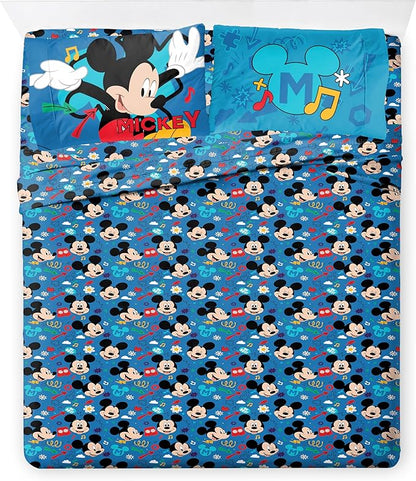 Jay Franco Kids Comforter Set Includes Sheets and Pillow Covers - Soft and Cozy Bed Set for Stylish Room Decor, Blue - Mickey Mouse, 7 Queen Piece Bedding
