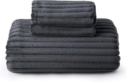 Bedsure Fluffy Duvet Cover Set - Ultra Soft Plush Shaggy Comforter Cover Queen Size, Warm Flannel Fleece Bed Sets for Winter, 3 Pieces (Striped Pattern, Dark Grey)