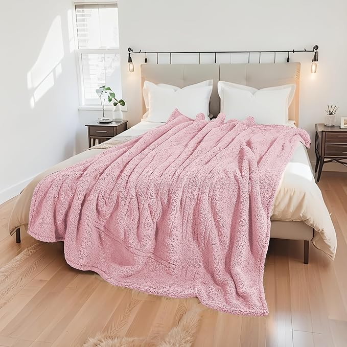Electric Heated Blanket Full Size 72"×84" with 6 Heating Levels & 1-10Hs Auto Off, Heating Blanket Double Sided Plush Sherpa, Fast Heating, Machine Washable for Christmas Gift - Light Pink