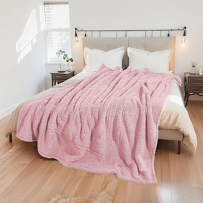 Electric Heated Blanket Full Size 72"×84" with 6 Heating Levels & 1-10Hs Auto Off, Heating Blanket Double Sided Plush Sherpa, Fast Heating, Machine Washable for Christmas Gift - Light Pink