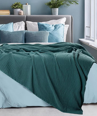 HILLFAIR 100% Cotton Blanket California King Size for Bed, Soft Lightweight & Breathable Summer Cal King Size Cotton Blankets, Premium Cozy Throw Layers for Bed, Couch and Sofa: Wedgewood (102"x108")
