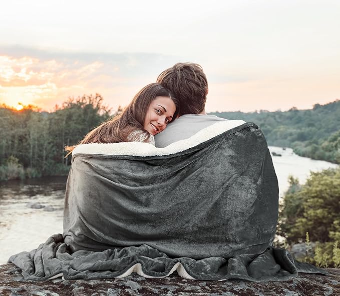 Utopia Bedding Sherpa Blanket Throw Size (Grey, 50x60 Inches) - Soft Lightweight Plush Fleece Reversible Blanket for Bed, Sofa, Couch, Camping and Travel