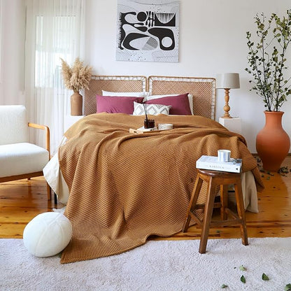 Premium Waffle Blanket California King Size Caramel - 100% Turkish Cotton, Light and Airy Waffle Weave All-Season Quilt - Luxury Decorative Bedspread (Caramel, 95" x 126" Inch)
