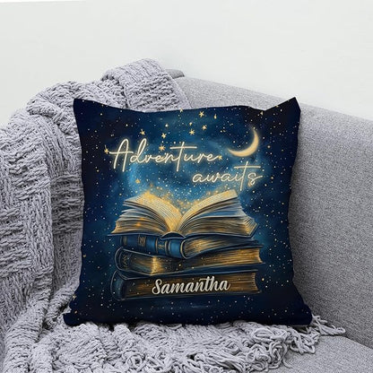 Hyturtle Personalized Book Pillow (Insert Included) Gifts for Book Lovers, Reading Club Librarians Gifts for Girls Women on Birthday Christmas, Custom Name Couch Cushion Decor Throw Pillow Keepsake