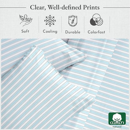 California Design Den Printed Twin XL Sheet Sets - 400 Thread Count Sateen, Natural 100% Cotton Sheets, Deep Pockets, and Durable Bedding Set - Cape Stripe