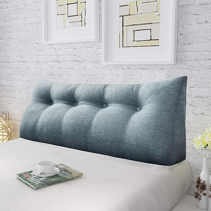 Wedge Headboard Pillow Dorm Room Reading Pillow Back Support for Sitting Up in Bed Bolster Lumbar Cushion Body Positioning Bedrest Cotton Linen 54in Gray Full