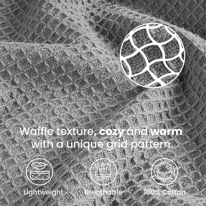 Tex Trend Waffle Blanket – 100% Cotton Blankets Queen Size – Breathable and Soft for Christmas – Suitable for Bed Layering, Sofa - Light Grey (90”x90”)