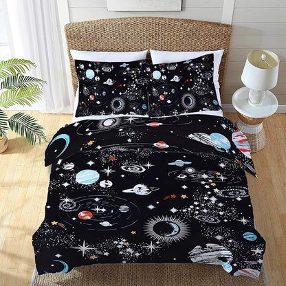 Space Bedding Set 3 Pieces Queen Size Galaxy Duvet Cover Comforter Cover Sets with 2 Pillowcases for Boys Girls Teens Men Women
