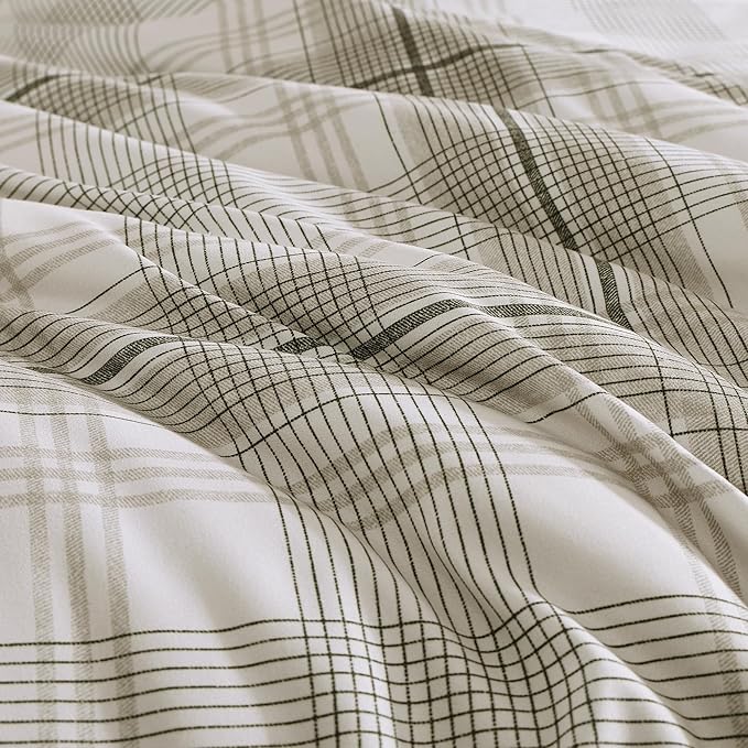 MaiRêve Plaid Twin XL Comforter Set, Khaki Green Grid Bedding Set for Boys & Girls, Classic Checkered Bed in A Bag Comforter Sets with Fitted & Flat Sheet, Pillowcase & Sham 66"x90"