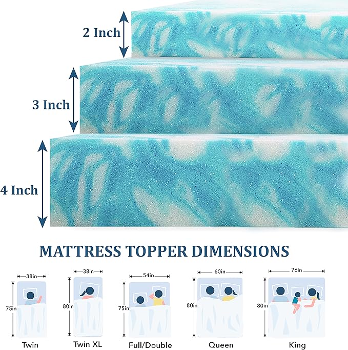 EGO Topper 2 Inch King Memory Foam Mattress Topper, Gel Foam Mattress Topper for Pressure Relief, Ventilated Design Bed Topper in a Box, CertiPUR-US Certified, 76"×80", Medium