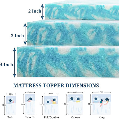 EGO Topper 4 Inch Twin Memory Foam Mattress Topper, Gel Foam Mattress Topper for Pressure Relief, Ventilated Design Bed Topper in a Box, CertiPUR-US Certified, 38"×75", Medium