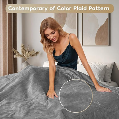 Electric Heated Blanket Throw Size 50×60, Breathable & Luxurious Flannel,Soft Warm Gift with Over-Heat Protection,4 Heating Levels & 3 H Auto Shut Off, Machine Washable, Light Grey