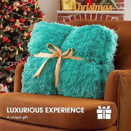 Heated Electric Blanket Queen–Faux Fur with Soft Thick SherpaWarm Winter Birthday Gifts for Women Grandma,Dual Control,10 Heat Settings,5 Time Settings, 84x90, Forest Mist